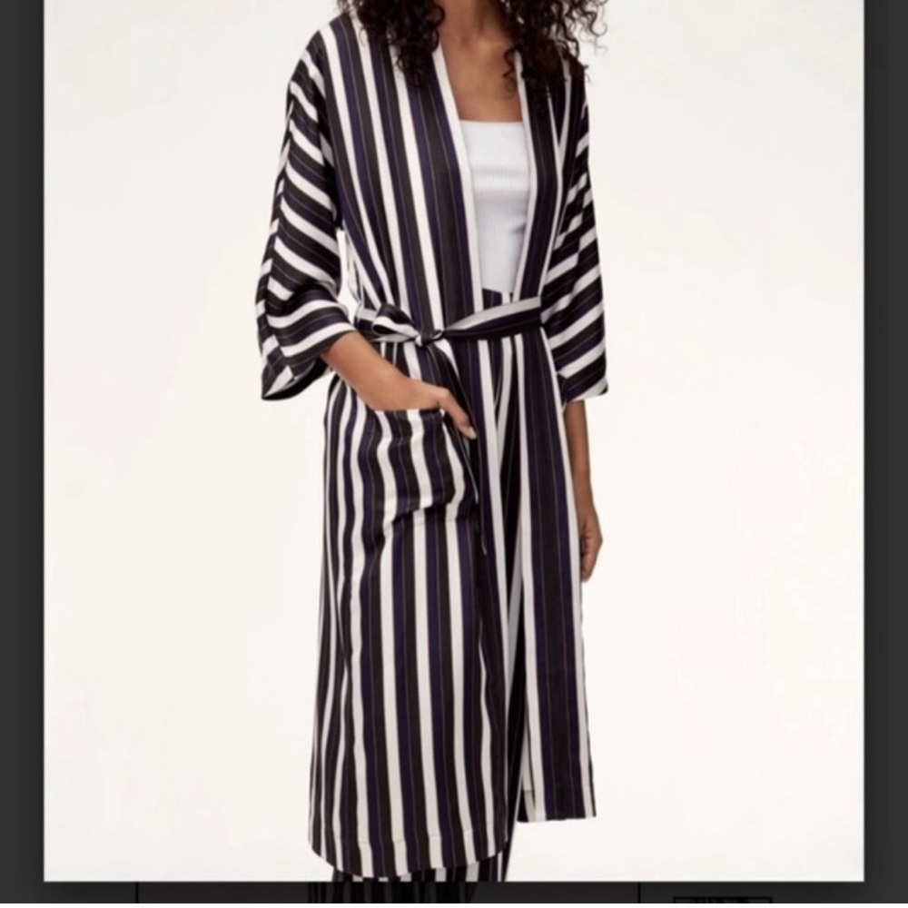 Aritzia Wilfred Navy/White Stripes Long Kimono Style Jacket Size XXS